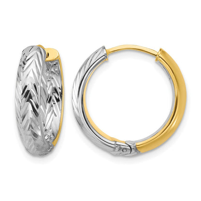 14K Gelb & Rhodium Poliert/dia Schliff Klappbar Creolen