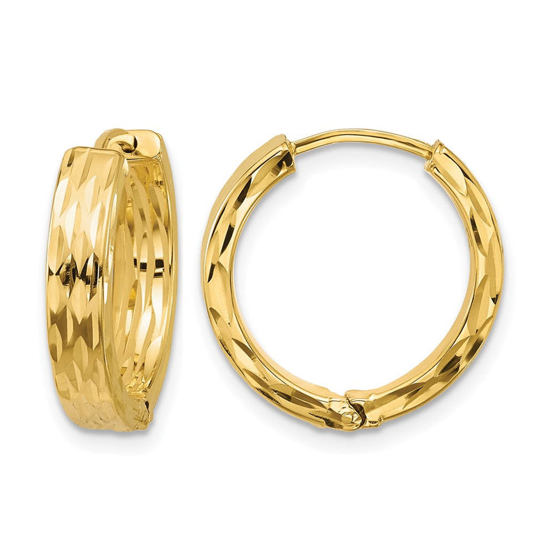 14K Gelbgold Leslie' Poliert und Diamant Schliff Quadratisch Röhre Klappbar Creolen