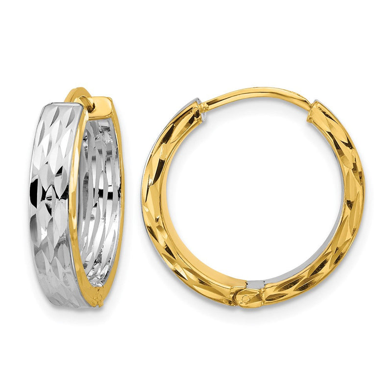 14K Gelb & Rhodium Rhodiniert Poliert/dia Schliff Quadratisch Röhre Klappbar Creolen