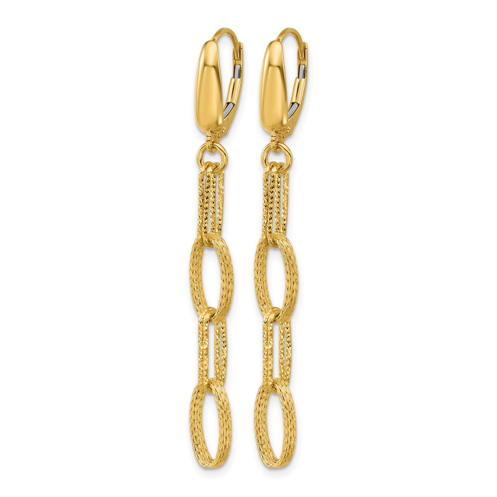 14K Gelbgold Poliert/texture/dia Schliff Fantasie Oval Glieder Ohrhänger