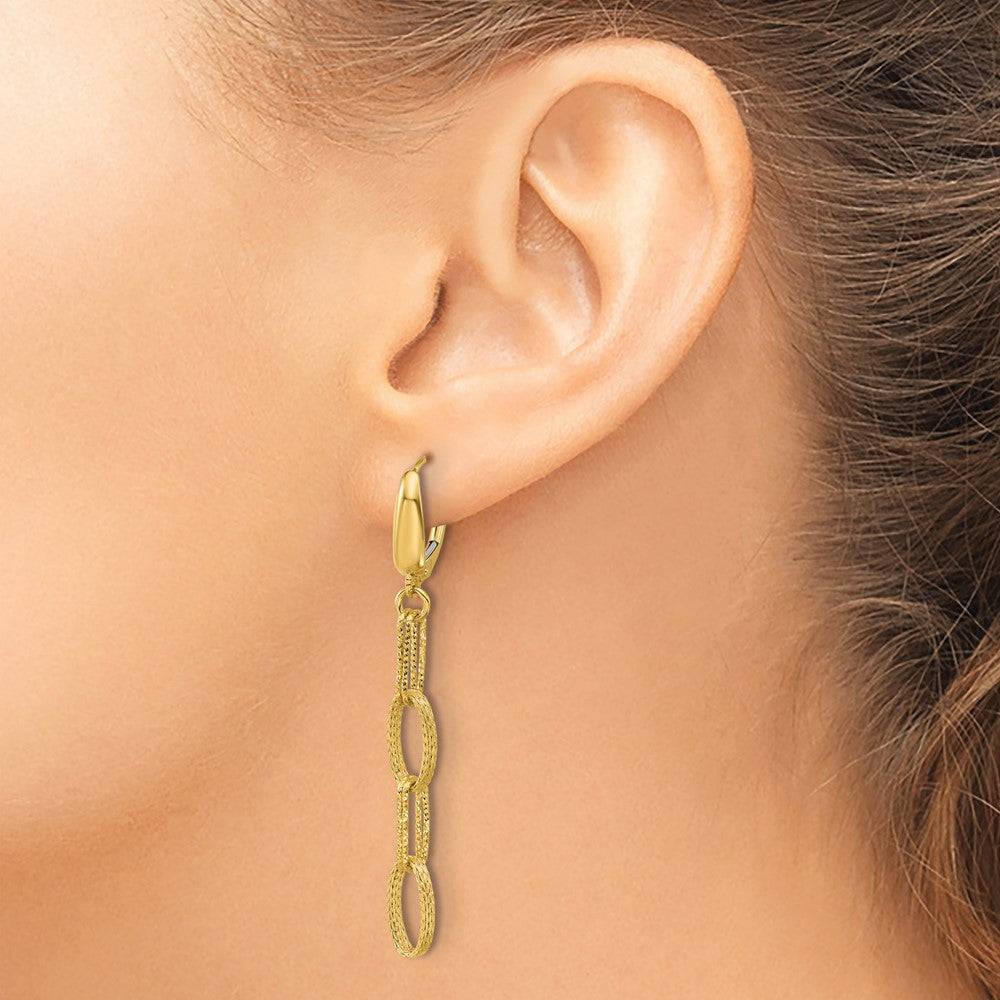 14K Gelbgold Poliert/texture/dia Schliff Fantasie Oval Glieder Ohrhänger