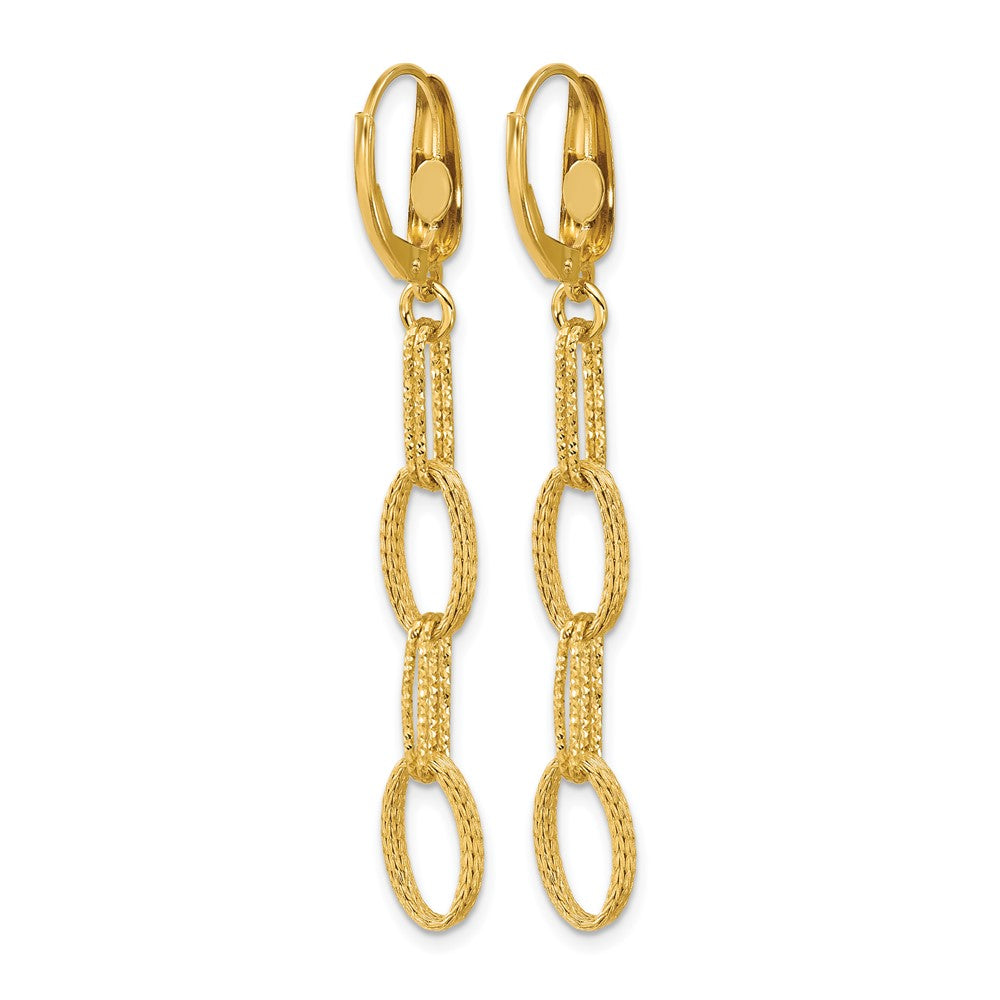 14K Gelbgold Poliert/texture/dia Schliff Fantasie Oval Glieder Ohrhänger