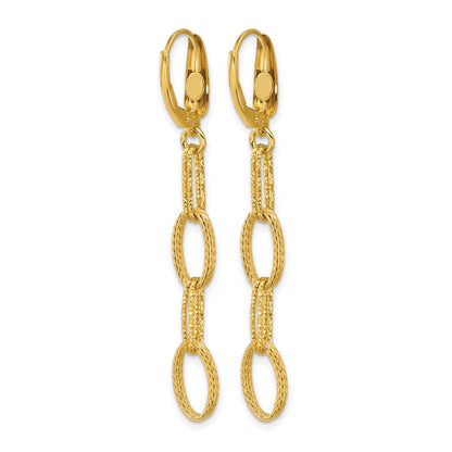 14K Gelbgold Poliert/texture/dia Schliff Fantasie Oval Glieder Ohrhänger