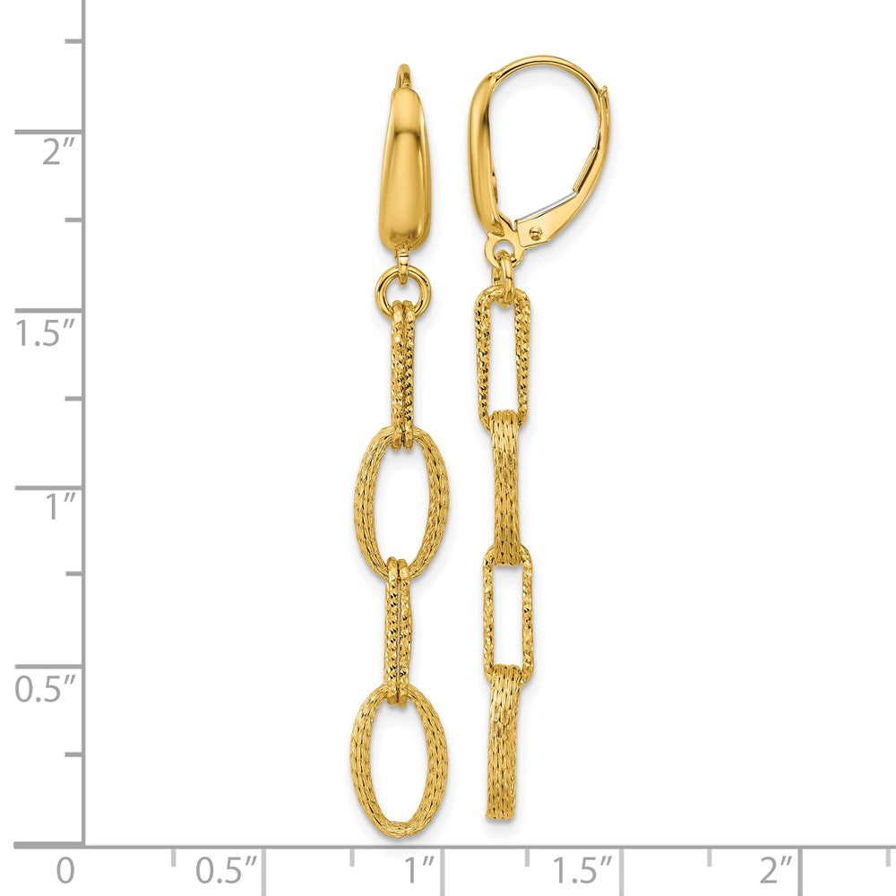 14K Gelbgold Poliert/texture/dia Schliff Fantasie Oval Glieder Ohrhänger