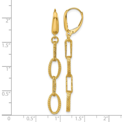 14K Gelbgold Poliert/texture/dia Schliff Fantasie Oval Glieder Ohrhänger