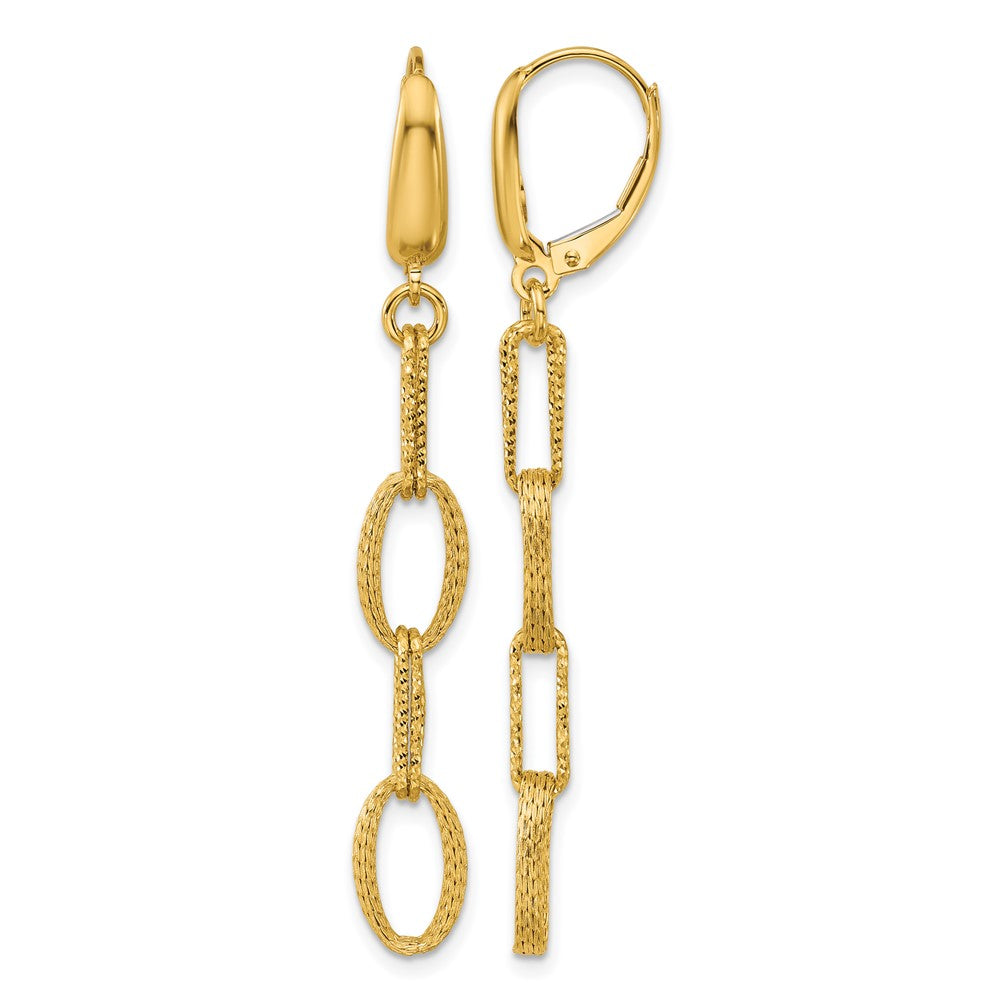 14K Gelbgold Poliert/texture/dia Schliff Fantasie Oval Glieder Ohrhänger