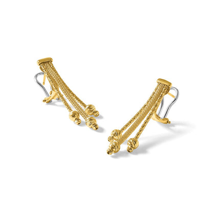 14K Gelbgold Poliert/texture/dia Schliff Fantasie Hängend Omega Ohrringe