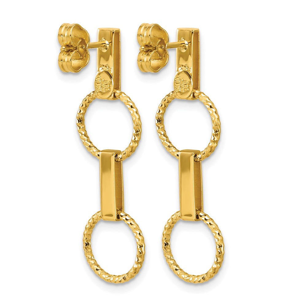 14K Gelbgold Poliert und Diamantiert Kreis Hängend Ohrstecker
