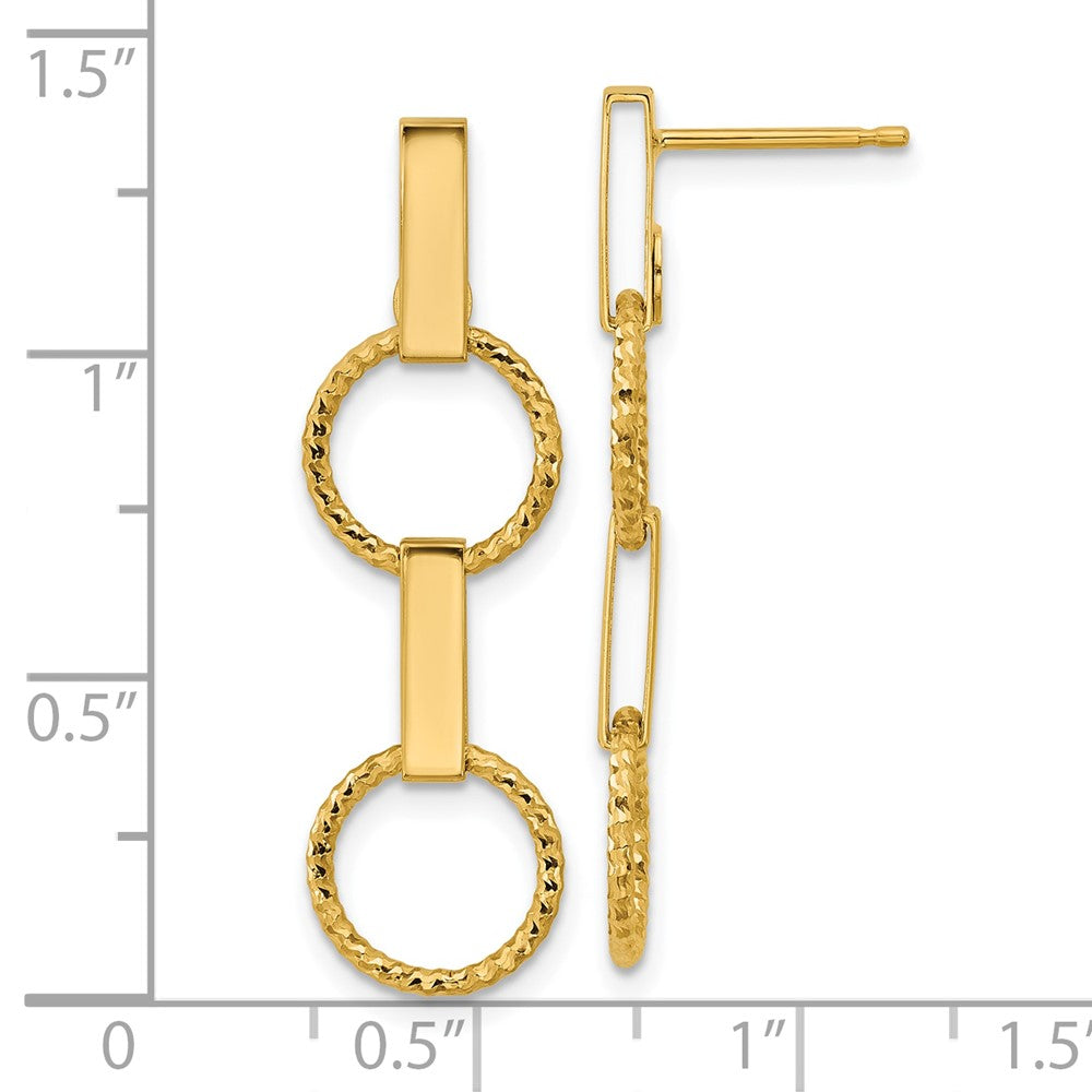 14K Gelbgold Poliert und Diamantiert Kreis Hängend Ohrstecker