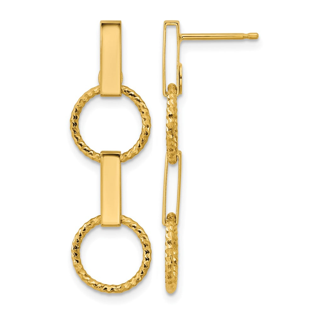 14K Gelbgold Poliert und Diamantiert Kreis Hängend Ohrstecker