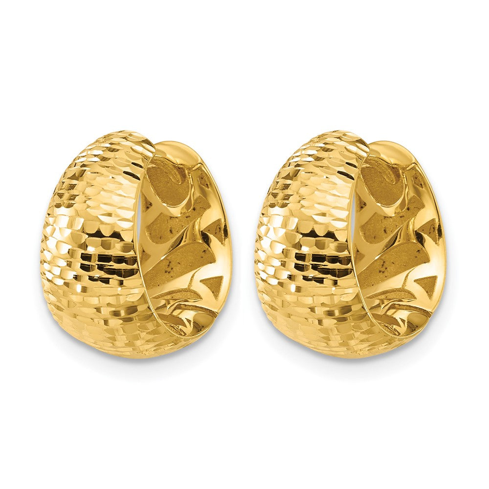 14K Gelbgold Poliert und Diamantiert Huggie Creolen