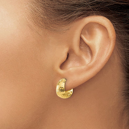 14K Gelbgold Poliert und Diamantiert Huggie Creolen