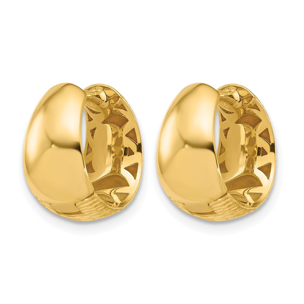 14K Gelbgold Poliert und Diamantiert Huggie Creolen