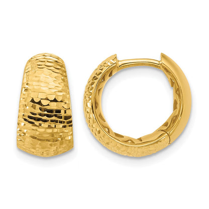 14K Gelbgold Poliert und Diamantiert Huggie Creolen