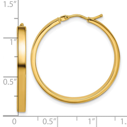 14K Gelbgold Poliert Quadratisch Röhre Rund Creolen