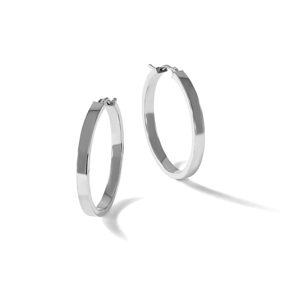 14K Weißgold Quadratisch Röhre Rund Creolen