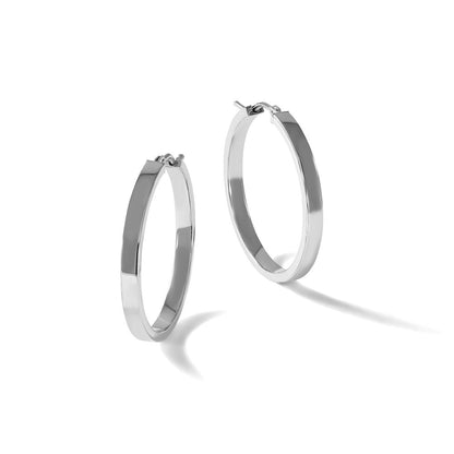 14K Weißgold Quadratisch Röhre Rund Creolen
