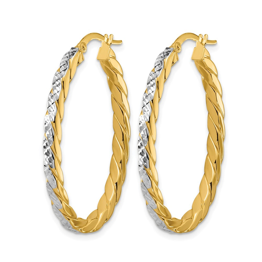 14K Gelb & Rhodium Poliert und Diamant Schliff Oval Creolen
