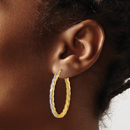 14K Gelb & Rhodium Poliert und Diamant Schliff Oval Creolen