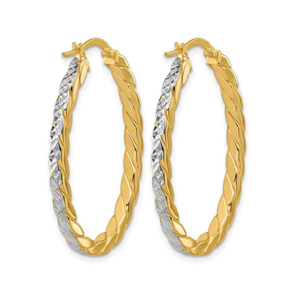 14K Gelb & Rhodium Poliert und Diamant Schliff Oval Creolen