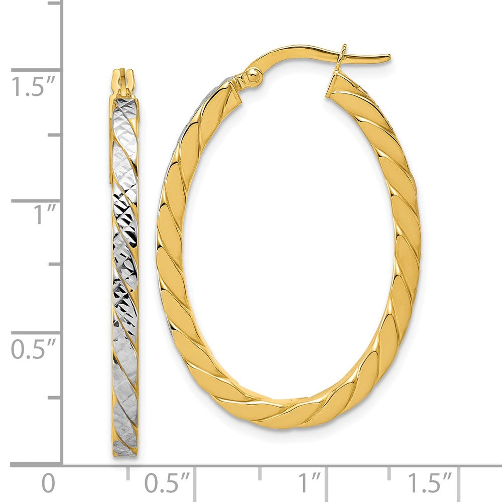 14K Gelb & Rhodium Poliert und Diamant Schliff Oval Creolen