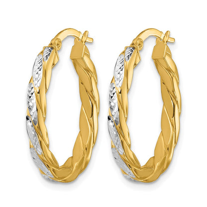 14K Gelb & Rhodium Poliert und Diamant Schliff Oval Creolen