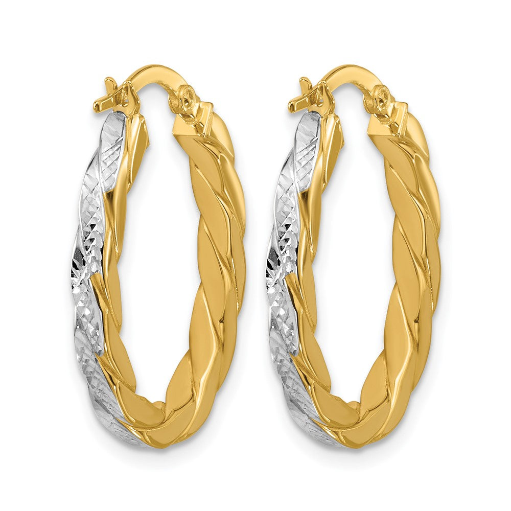14K Gelb & Rhodium Poliert und Diamant Schliff Oval Creolen