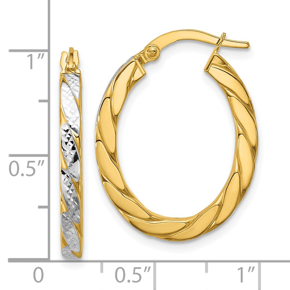 14K Gelb & Rhodium Poliert und Diamant Schliff Oval Creolen