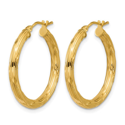 14K Gelbgold Poliert und Gerillt Rund Creolen