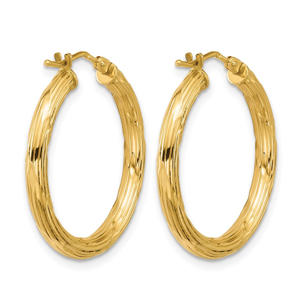 14K Gelbgold Poliert und Gerillt Rund Creolen