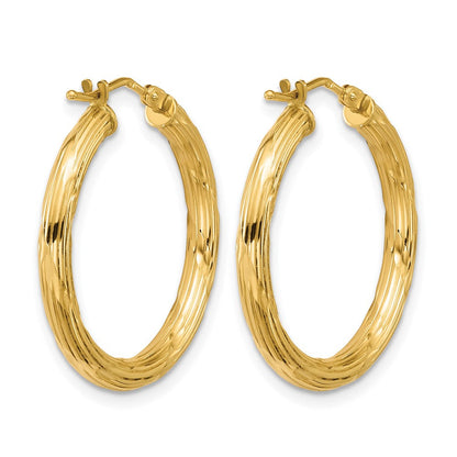 14K Gelbgold Poliert und Gerillt Rund Creolen