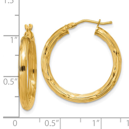 14K Gelbgold Poliert und Gerillt Rund Creolen