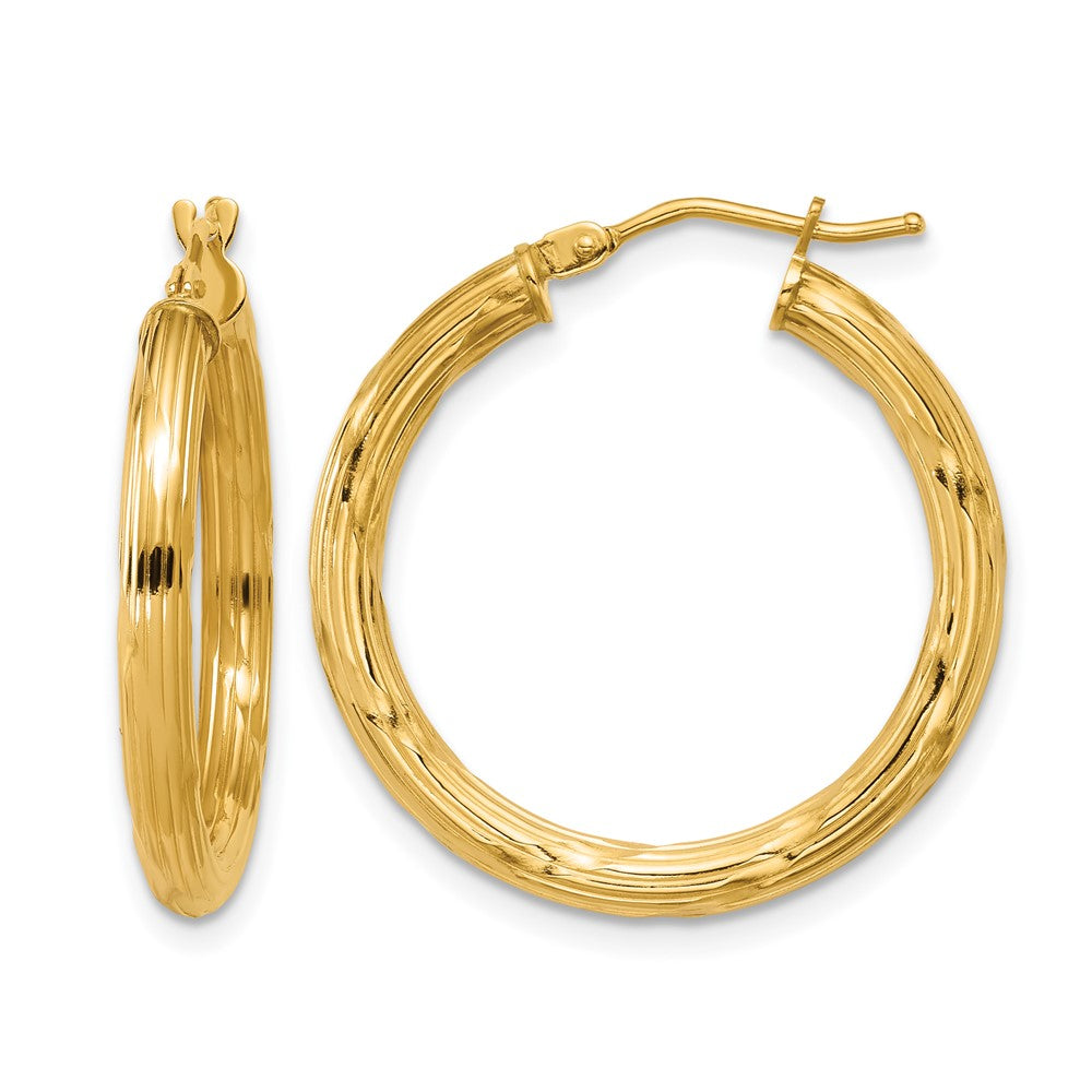 14K Gelbgold Poliert und Gerillt Rund Creolen