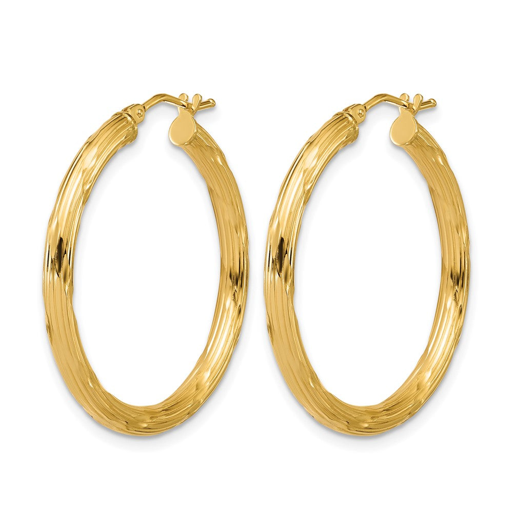 14K Gelbgold Poliert und Gerillt Rund Creolen