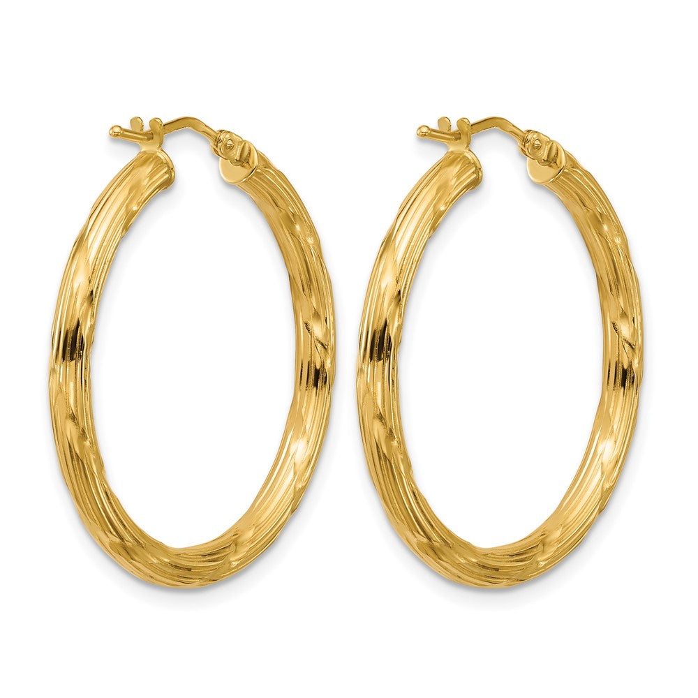 14K Gelbgold Poliert und Gerillt Rund Creolen