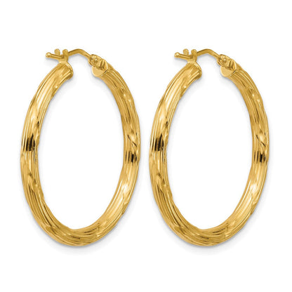 14K Gelbgold Poliert und Gerillt Rund Creolen