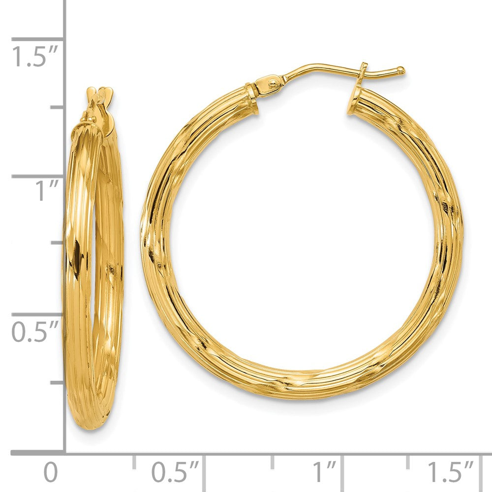 14K Gelbgold Poliert und Gerillt Rund Creolen