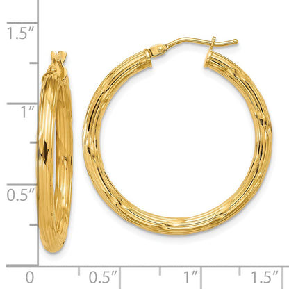 14K Gelbgold Poliert und Gerillt Rund Creolen