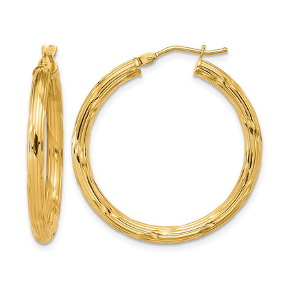 14K Gelbgold Poliert und Gerillt Rund Creolen