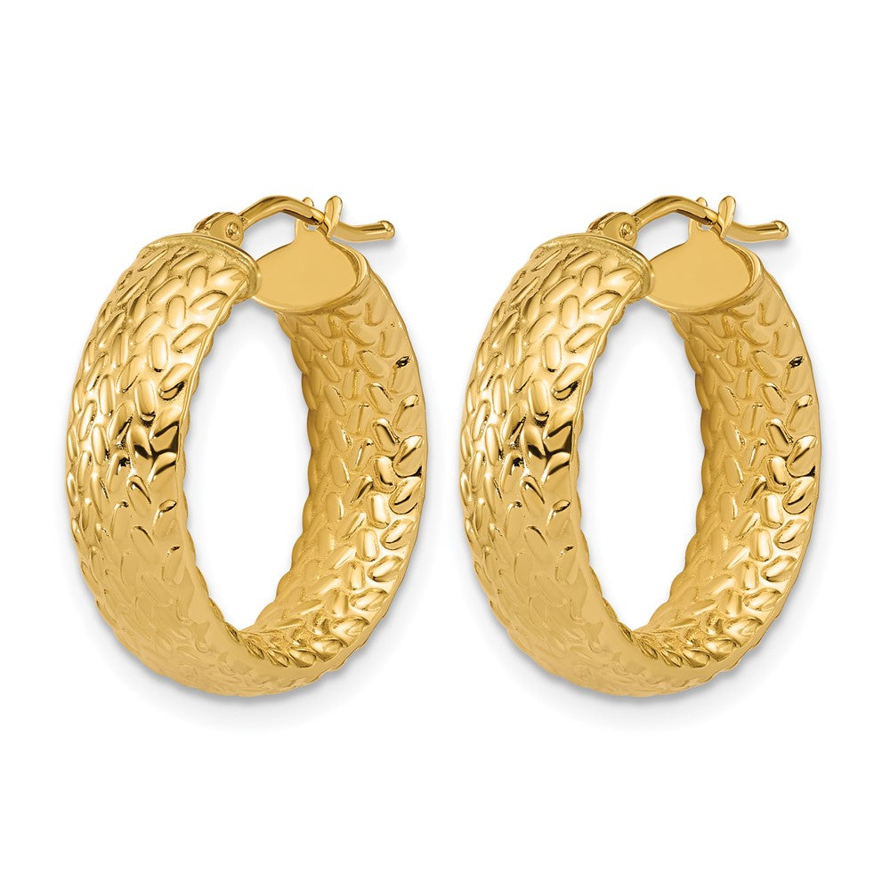 14K Gelbgold Poliert Weave Design Rund Creolen