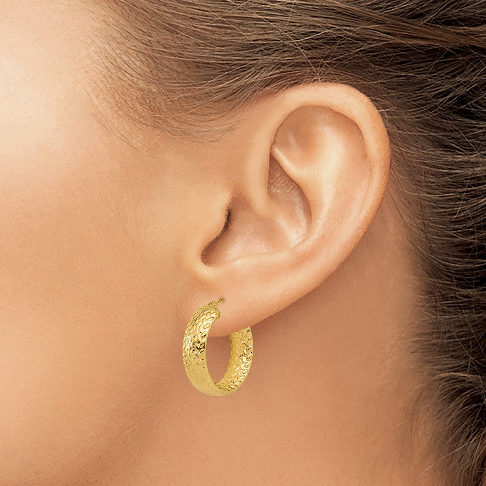 14K Gelbgold Poliert Weave Design Rund Creolen