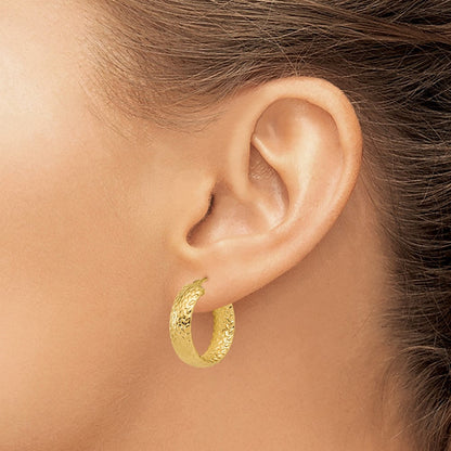 14K Gelbgold Poliert Weave Design Rund Creolen