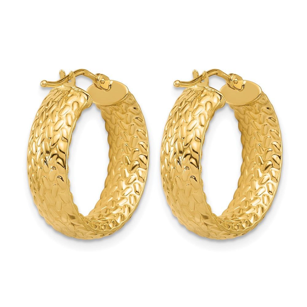 14K Gelbgold Poliert Weave Design Rund Creolen