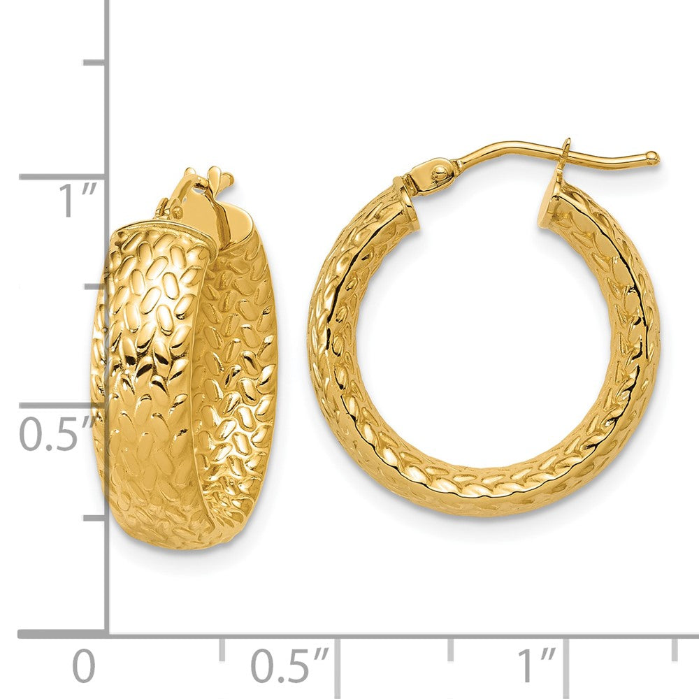14K Gelbgold Poliert Weave Design Rund Creolen