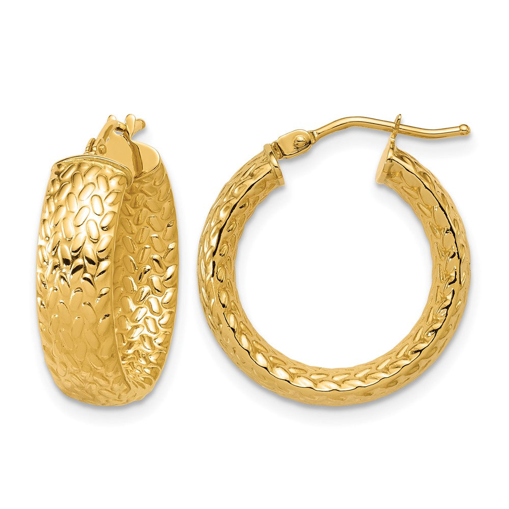 14K Gelbgold Poliert Weave Design Rund Creolen