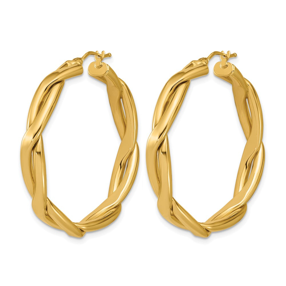 14K Gelbgold Poliert Fantasie Gedreht Rund Creolen