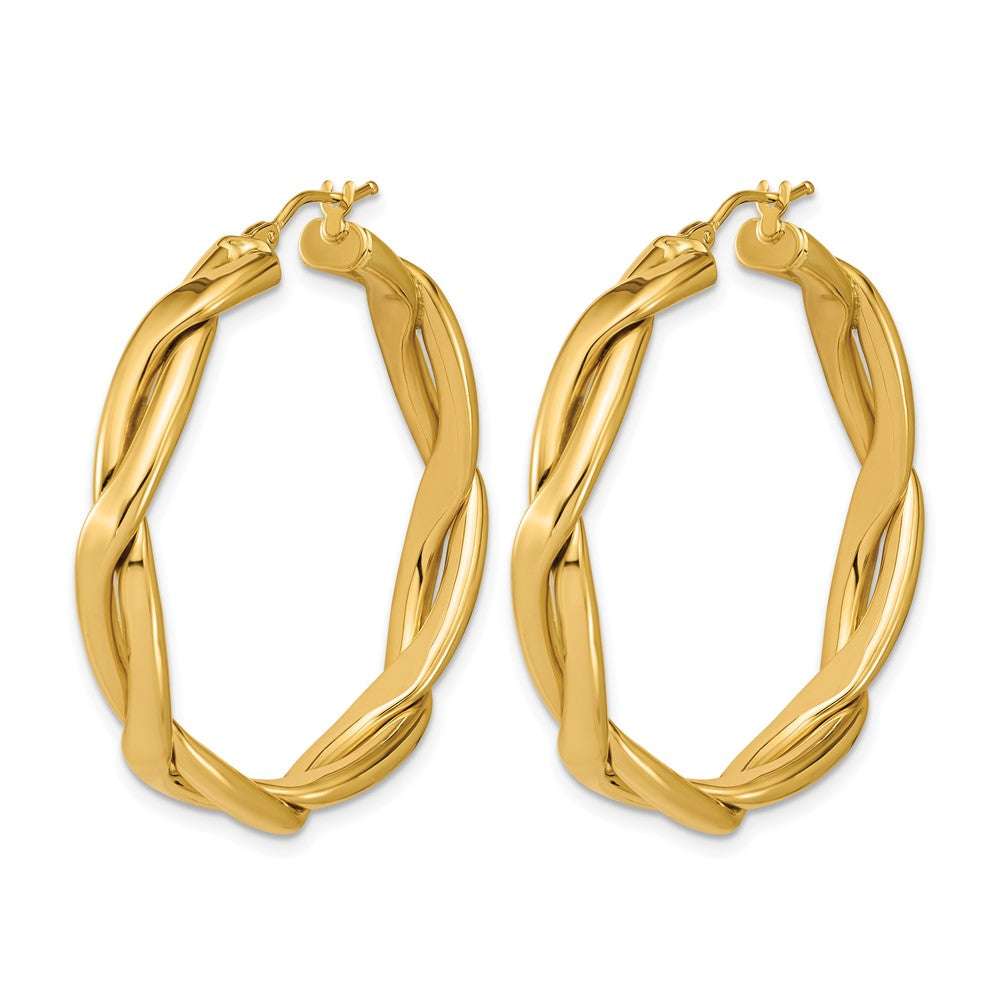 14K Gelbgold Poliert Fantasie Gedreht Rund Creolen