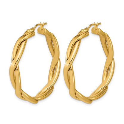 14K Gelbgold Poliert Fantasie Gedreht Rund Creolen