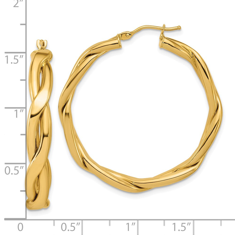 14K Gelbgold Poliert Fantasie Gedreht Rund Creolen