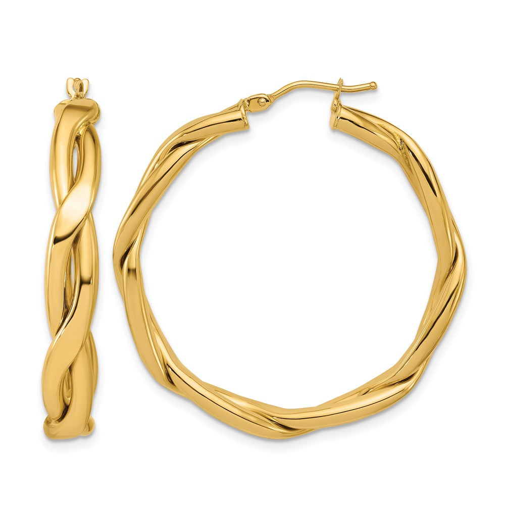 14K Gelbgold Poliert Fantasie Gedreht Rund Creolen